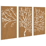 Decorazioni Muro Giardino 3pz 105x55 cm Albero Acciaio Corten