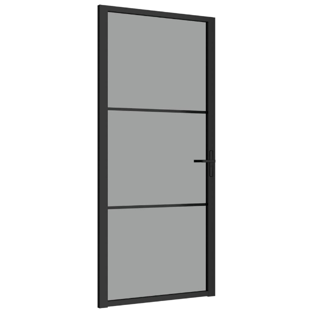 Porta Interna 93x201,5 cm Nera in Vetro ESG e Alluminio