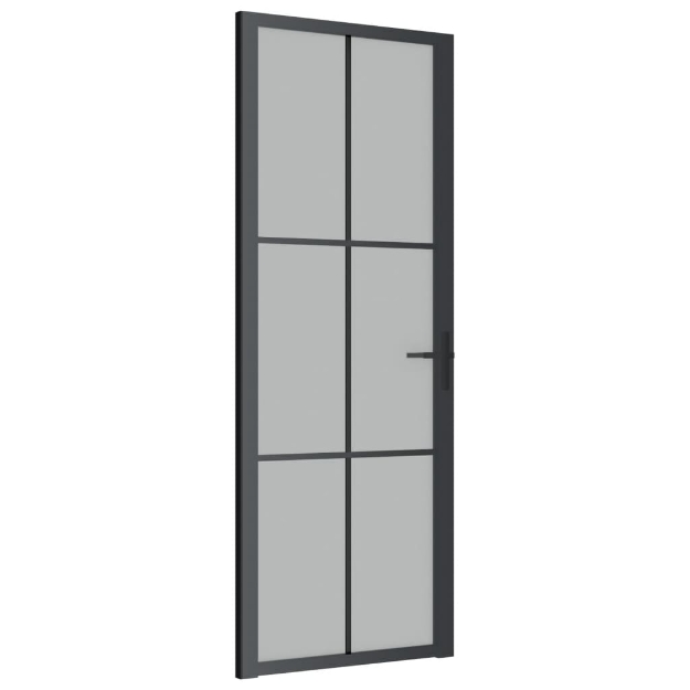 Porta Interna 76x201,5 cm Nero Opaco Vetro e Alluminio