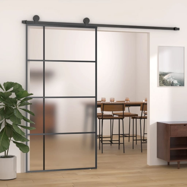 Porta Scorrevole in Vetro ESG e Alluminio 102,5x205 cm Nera