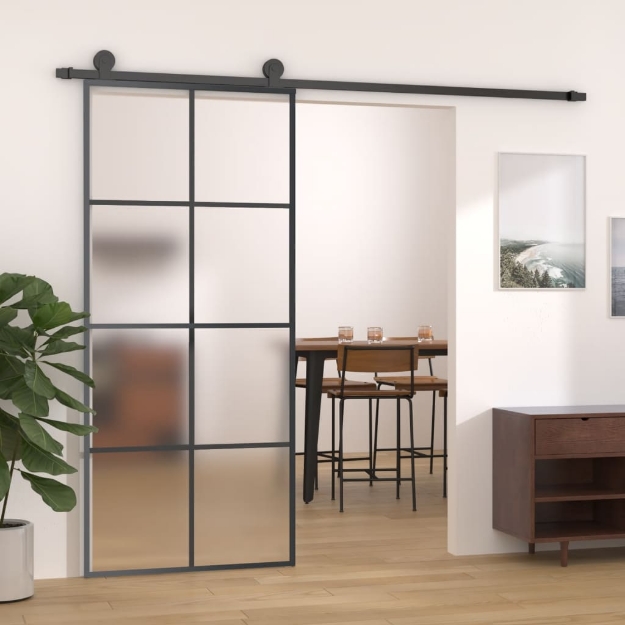 Porta Scorrevole in Vetro ESG e Alluminio 90x205 cm Nera