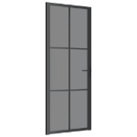 Porta Interna 83x201,5 cm Nera in Vetro ESG e Alluminio