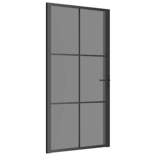 Porta Interna 102,5x201,5 cm Nera in Vetro ESG e Alluminio