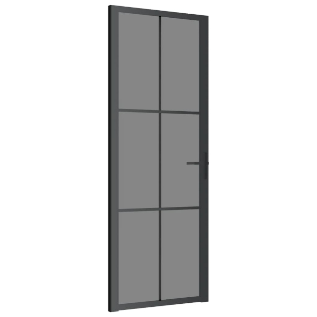 Porta Interna 76x201,5 cm Nera in Vetro ESG e Alluminio