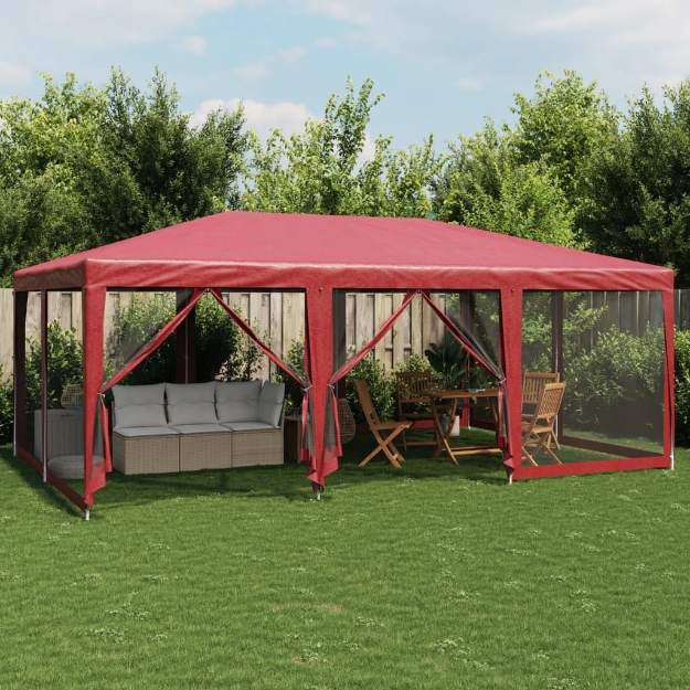 Tenda per Feste con 10 Pareti Laterali in Rete Rossa 6x4 m HDPE