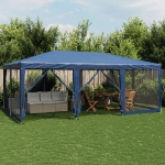 Tenda per Feste con 10 Pareti Laterali in Rete Blu 6x4 m HDPE