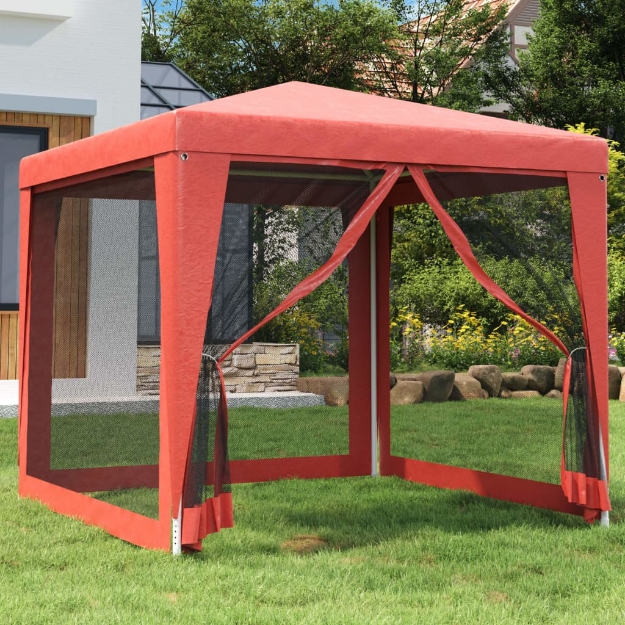 Tenda per Feste 4 Pareti Laterali in Rete Rossa 2,5x2,5m HDPE