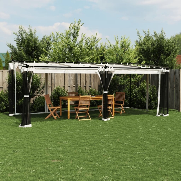 Gazebo con Pareti in Rete Crema 6x3 m in Acciaio