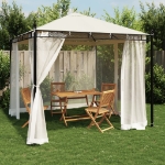 Gazebo con Pareti in Rete Crema 2,93x2,93 m in Acciaio