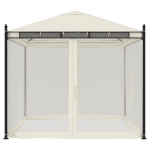 Gazebo con Pareti in Rete Crema 2,93x2,93 m in Acciaio