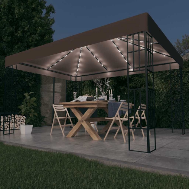 Gazebo con Luci a Stringa LED 4x3 m Grigio Talpa