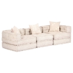 Pouf Modulare a 3 Posti Beige in Tessuto