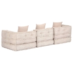 Pouf Modulare a 3 Posti Beige in Tessuto