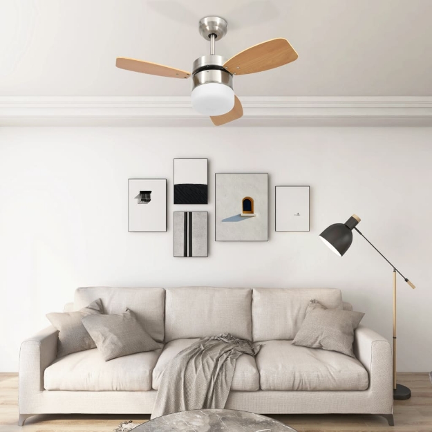 Ventilatore Soffitto Luce e Telecomando 76 cm Marrone Chiaro