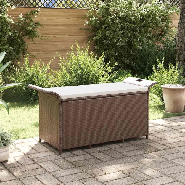 Panca da Giardino con Cuscino Marrone 116x46x57cm in Polyrattan