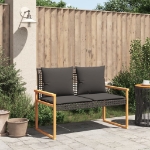 Panca da Giardino con Cuscino Nera in Polyrattan e Legno Acacia