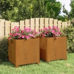 Fioriere con Gambe 2pz Ruggine 42x40x43 cm Acciaio Corten