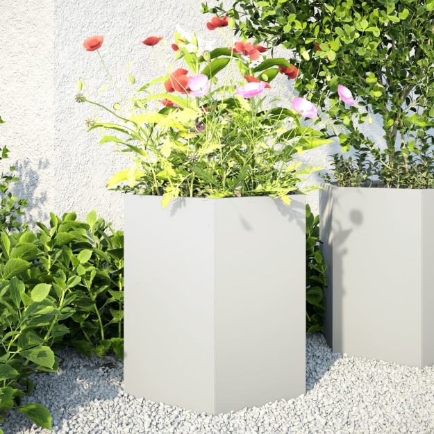 Fioriere da Giardino 2 pz Esagono Bianco 46x40x45 cm Acciaio