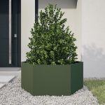 Fioriera da Giardino Verde Oliva Esagono 104x90x45 cm Acciaio